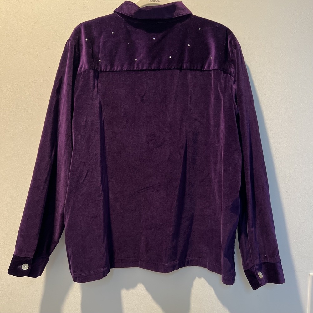 Quacker Factory Purple Jacket 1X Women's Velvet Rhinestone Zip Up Brooch Extra - Picture 8 of 12